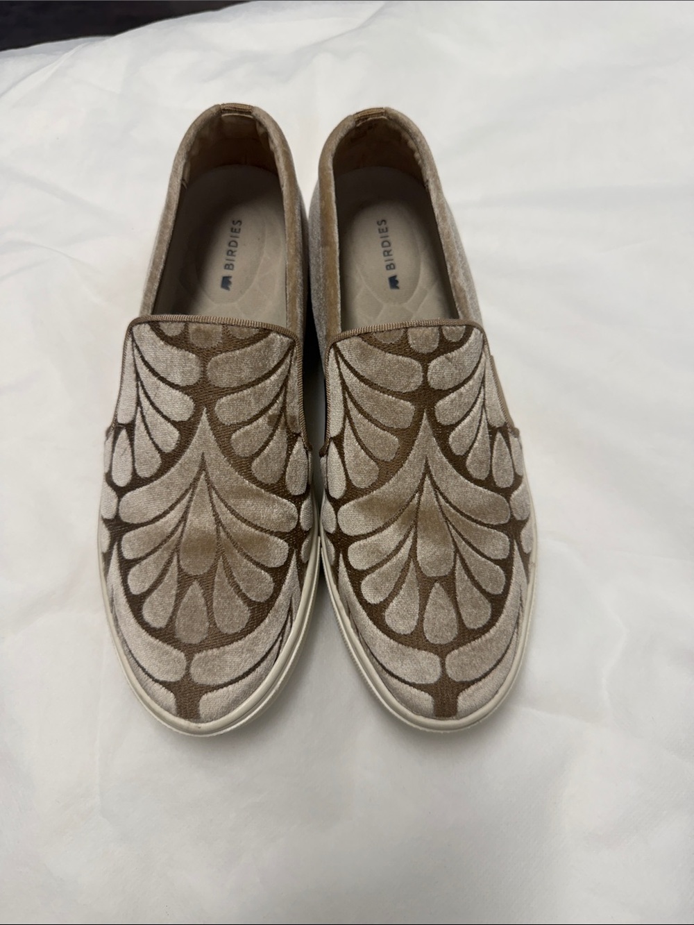 Birdies Taupe Embroidered Suede Slip-On Sneakers